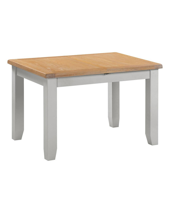 Hampton Pebble Grey Extending Dining Table HG400-403-076, image of a wooden dining table with a natural finish top and pebble grey painted sturdy legs, modern design.