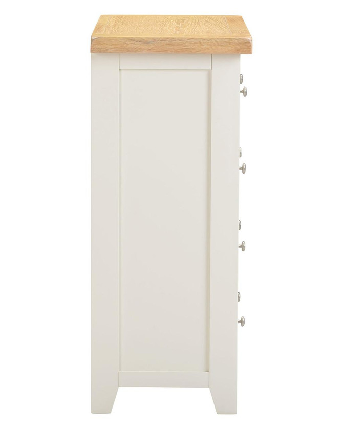 Hampton Ivory 3+2 Drawer Chest HI100-102-223, Ivory wooden storage cabinet with multiple drawers and a natural wood top surface.