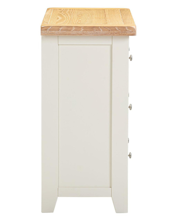 Hampton Ivory 3 Drawer Chest HI100-102-232, front view of an elegant white wooden storage cabinet with three drawers and a light wooden top.