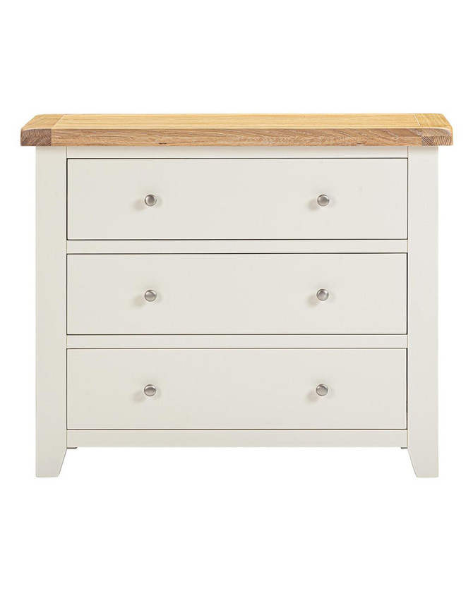 Hampton Ivory 3 Drawer Chest HI100-102-232, stylish bedroom storage dresser with three drawers and a natural wood top.