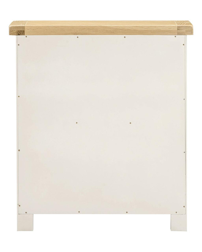 Hampton Ivory Low Bookcase HI300-306-054, front view of a minimalist ivory painted wooden bookcase with a natural wooden top, showcasing clean lines and modern design.