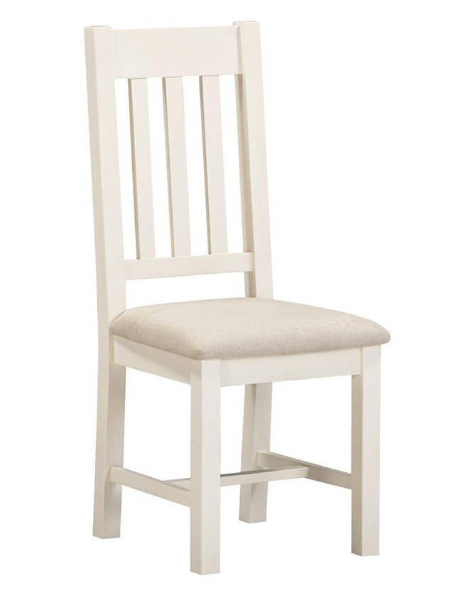 Hampton Ivory Slatted Chair (Box of 2), elegant ivory painted wooden chair with slatted backrest and beige cushioned seat.