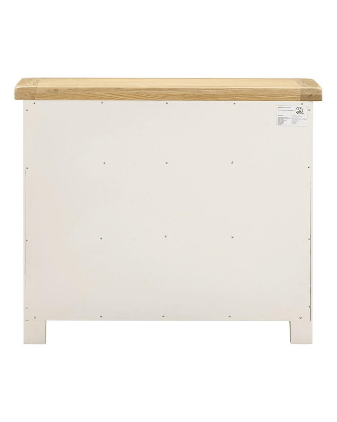 Hampton Ivory 2 Door 2 Drawer Sideboard, front view showing a sleek ivory painted  finish with natural wood top and side panels, designed for contemporary living spaces.