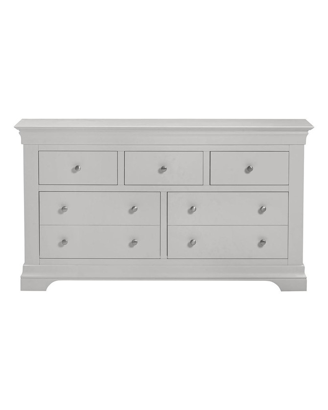 Vermont 3+2 Drawer Chest in Pebble Grey VM100-102-224, wooden storage dresser with six drawers and silver knobs.