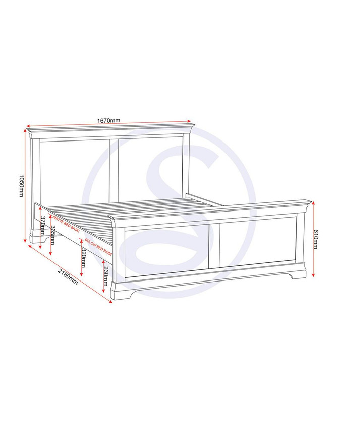 Vermont 5' Bed High Foot End in Pebble Grey VM200-204-060, bed frame with detailed measurements and design illustration.