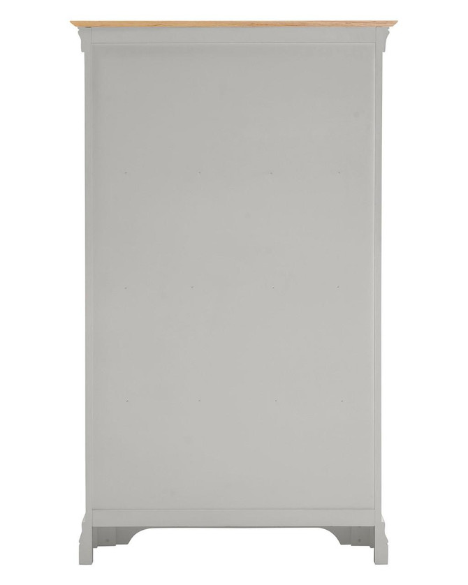 Vermont Bookcase in Pebble Grey/Oak VM300-306-055, front view showing tall wooden top and spacious shelving in a sleek grey finish.