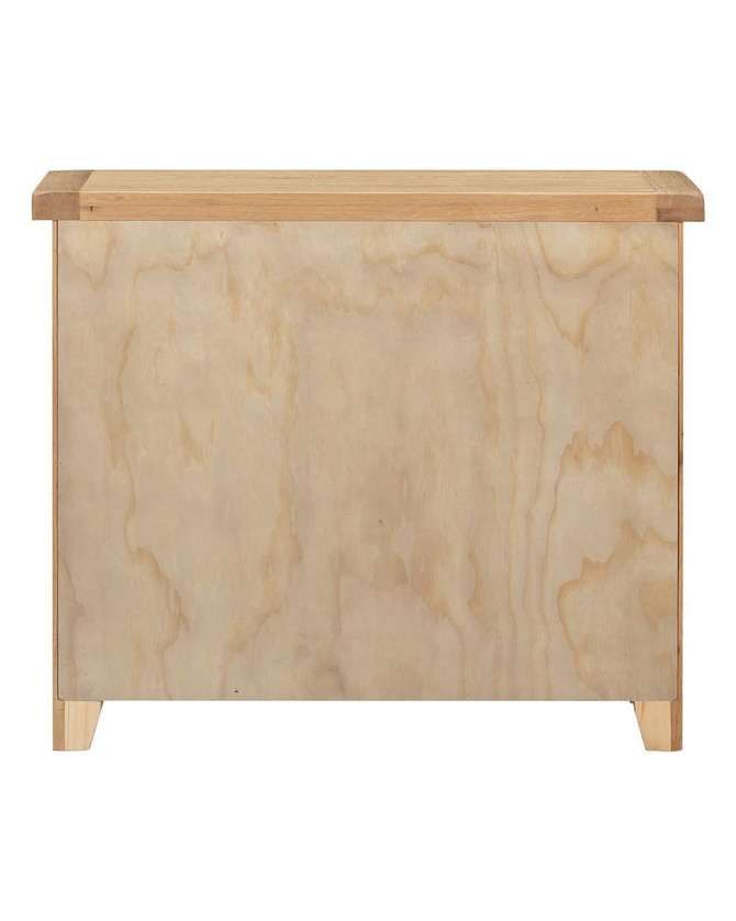 Hampton Oak 2 Door 2 Drawer Sideboard HO400-405-046, a wooden sideboard with a light oak finish featuring two doors and two drawers for storage.