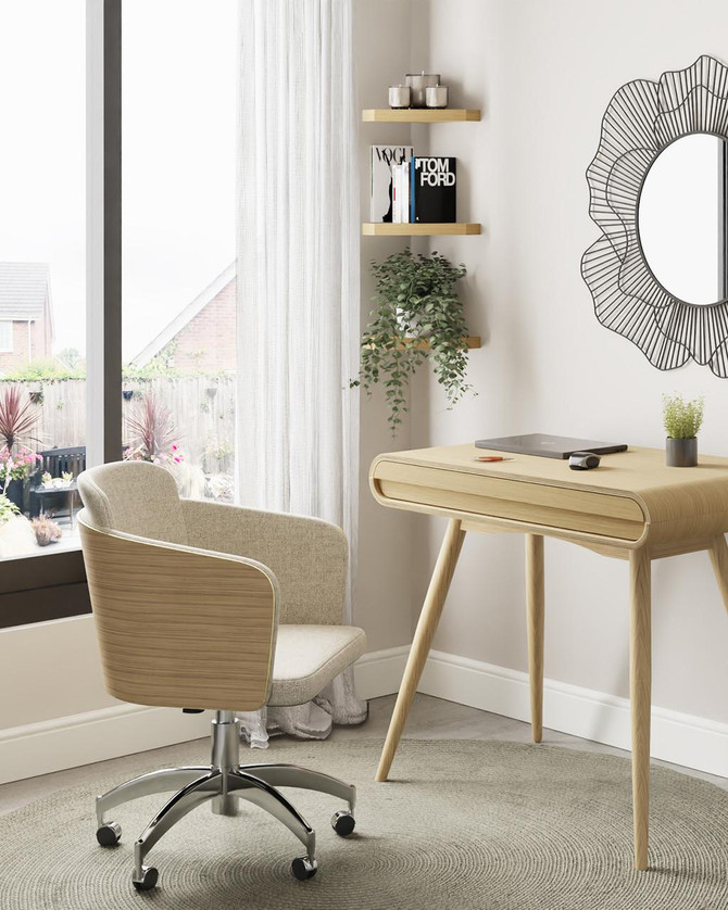Oak and Fabric Home Office Chair JF-PC812-O, modern office chair with fabric upholstery and oak wood accents in a contemporary home workspace.