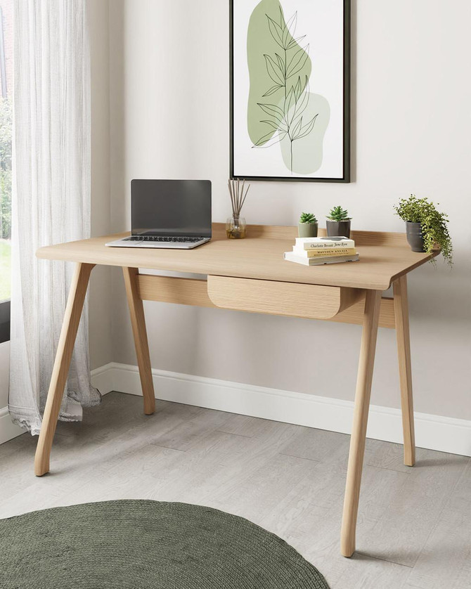 Oak Side Drawer Desk JF-PC811-O, modern wooden desk with a foldable side drawer, light oak finish, and minimalist design, ideal for home office or workspace.