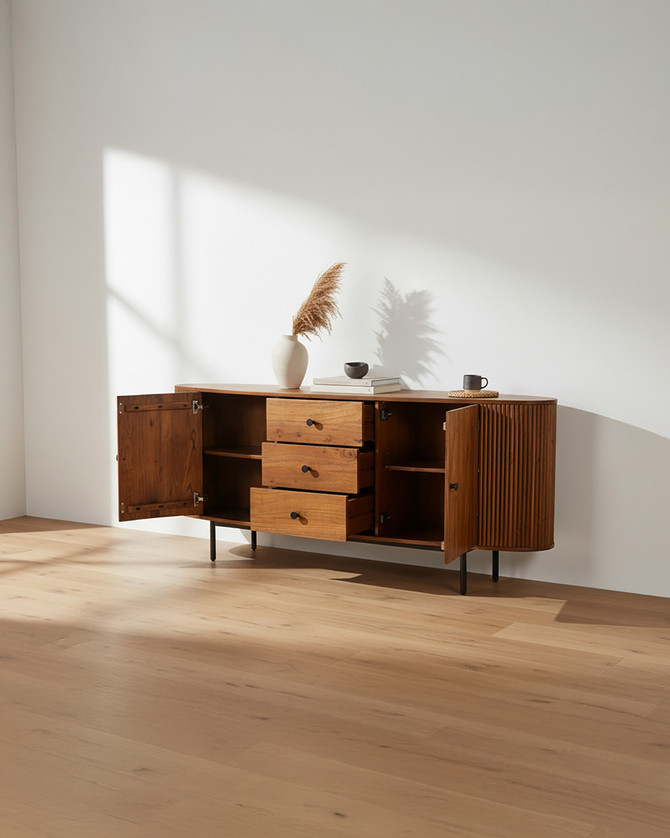 Menara Large Oval Sideboard with Three Drawers Two Doors