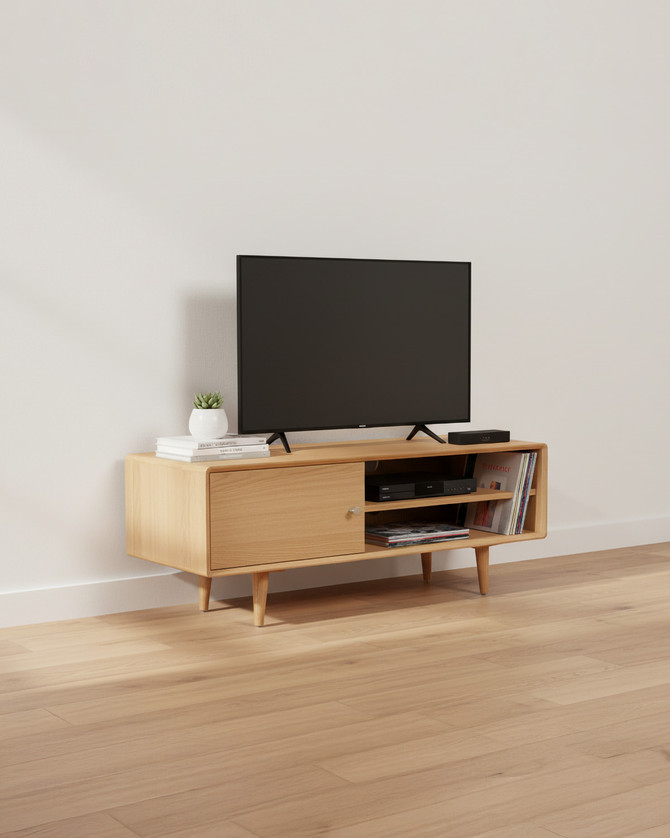 Parnell Oak TV Unit with Two Shelves and Cupboard