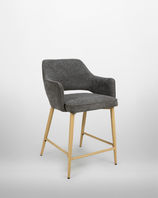 Stanley Dark Grey Kitchen Counter Chair, modern fabric upholstered chair with wooden legs, sold as a pair, suitable for kitchen or breakfast bar seating. Stanley Dark Grey Kitchen Counter Chair, modern fabric upholstered chair with wooden legs, sold as a pair, suitable for kitchen or breakfast bar seating.
