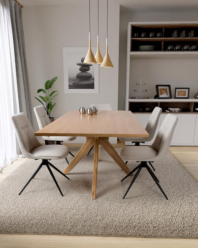Stanley 200cm Table, modern wooden dining table with a rectangular top and angled legs in a contemporary dining room setting.