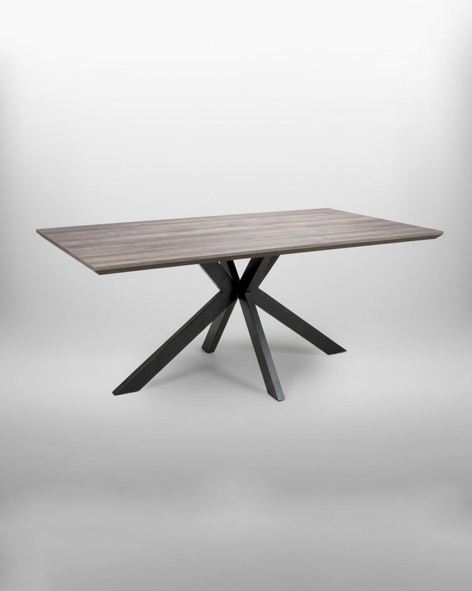 Roma 180cm Grey Dining Table, modern grey wooden top with black angular metal legs.
