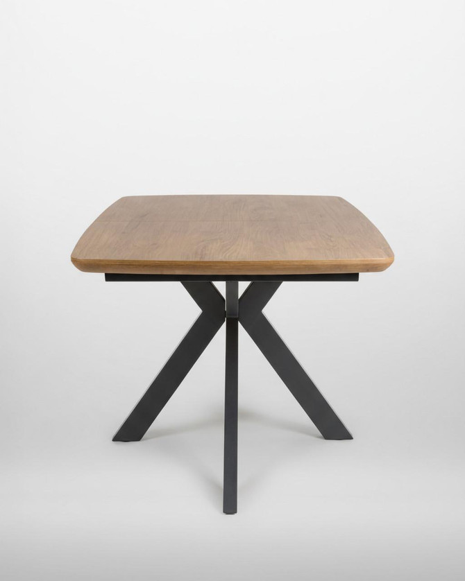 Hamilton Rustic Oak Extending Table 140cm - 180cm Table, modern wooden dining table with a natural oak finish and black metal legs.