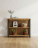 Hulstone Industrial Reclaimed Low Bookcase WFS-BH-HUL01F, wooden bookshelf with metal frame and decorative side panels.
