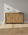 Hulstone Industrial Reclaimed Sideboard WFS-BH-HUL02A, rustic wooden sideboard with metal accents, three drawers and three cabinet doors, showcasing reclaimed wood craftsmanship.