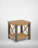 Hulstone Industrial Reclaimed Lamp Table WFS-BH-HUL10A, a square wooden side table with a bottom shelf and metal cross braces on the sides. Hulstone Industrial Reclaimed Lamp Table WFS-BH-HUL10A, a square wooden side table with a bottom shelf and metal cross braces on the sides.