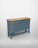 Signature Blue Small Sideboard / Hall Console Table CFR02B, a blue wooden sideboard with a natural wood top surface, featuring two drawers and two cabinet doors for storage.