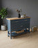 Anchorage Blue Small Sideboard / Hall Console Table WFS-BH-ANC02B, a blue wooden sideboard with a natural wood top surface, featuring two drawers and two cabinet doors for storage.