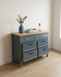 Anchorage Blue Sideboard / Servery WFS-BH-ANC02C, a stylish blue sideboard with a natural wood top, featuring drawers and slatted cabinet doors for storage.