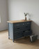 Anchorage Blue Sideboard / Servery WFS-BH-ANC02C, a stylish blue sideboard with a natural wood top, featuring drawers and slatted cabinet doors for storage.