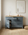 Anchorage Blue Sideboard / Servery WFS-BH-ANC02C, a stylish blue sideboard with a natural wood top, featuring drawers and slatted cabinet doors for storage.