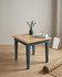 Anchorage Blue Square Dining Table WFS-BH-ANC04B, modern square dining table with a natural wood top and blue-painted legs.
