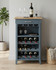 Anchorage Blue Wine Rack / Glass Storage Cabinet WFS-BH-ANC05A, Blue wine rack with wooden top and multiple wine bottle slots and glass holder.