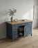 Anchorage Blue Hidden Home Office Desk WFS-BH-ANC06A, versatile blue desk with a natural wood top, multiple storage drawers, and open cabinets suitable for home office use.