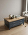 Anchorage Blue Coffee Table with Drawers & Storage WFS-BH-ANC08A, blue and wooden coffee table with four drawers and a top surface made of wood with a herringbone pattern.