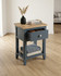 Anchorage Blue One Drawer Lamp Table WFS-BH-ANC10A, a blue wooden side table with a natural wood top, single drawer with a modern silver handle, and lower shelf for additional storage.
