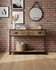 Hyloft Reclaimed Large Console Table WFS-BH-HYL02A, stylish modern console table with a wooden top, storage drawers, and a black metal frame, ideal for entryways or living rooms.