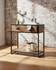 Hyloft Reclaimed Small Console Table WFS-BH-HYL02B, modern wood and metal console table with storage drawers and lower shelf with black metal frame.