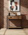 Hyloft Reclaimed Small Console Table WFS-BH-HYL02B, modern wood and metal console table with storage drawers and lower shelf with black metal frame.
