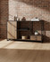 Hyloft Reclaimed Funky Open Console Table WFS-BH-HYL02D, modern multi-level wooden console table with black metal frame and two drawers for stylish storage.