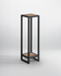 Hyloft Reclaimed Lamp / Plant Stand WFS-BH-HYL10C, tall black metal frame with wooden top and bottom shelves for plants or decorative items.