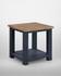 Saltmarsh Blue Lamp Table WFS-BH-SAL10A, a wooden table with a natural finish top and dark blue painted base, modern design, ideal for living room or bedroom decor.