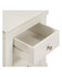 Vermont 3 Drawer Bedside, Ivory VM100-103-120, close-up of an open drawer of the ivory bedside table showing its clean design and metallic knob.