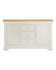 Vermont 2 Door 3 Drawer Sideboard in Ivory/Oak, showcasing a modern farmhouse style storage cabinet with a natural wood top, two doors, and three central drawers.