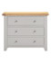Hampton Pebble Grey 3 Drawer Chest HG100-102-233, modern furniture piece with a grey painted finish and natural wood top, featuring three spacious drawers with round metal knobs.