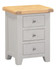 Hampton Pebble Grey 3 Drawer Bedside HG100-103-117, white bedside cabinet with three drawers and a natural wood top.