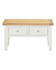 Hampton Ivory 2 Drawer Coffee Table HI300-301-090, white wooden coffee table with a natural wood top and two small drawers with round silver handles.