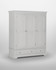 Vermont 3 Door Wardrobe in Pebble Grey VM100-101-234, a large white wardrobe with three doors and two drawers at the bottom, featuring a classic design and silver knobs.