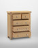 Hampton Oak 3+2 Drawer Chest HO100-102-221, a wooden oak chest of drawers with gold knobs and a natural oak finish, featuring five spacious drawers for storage.