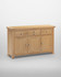 Hampton Oak 3 Door 3 Drawer Sideboard HO400-405-049, wooden sideboard with three doors and three drawers, featuring a natural oak finish and silver round knobs.