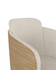 Oak and Fabric Home Office Chair JF-PC812-O, close-up of the beige upholstered seat and wooden armrest with metal trim.