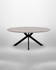 Roma 180cm Grey Oval Table, modern dining table with a grey wood finish and black geometric legs.