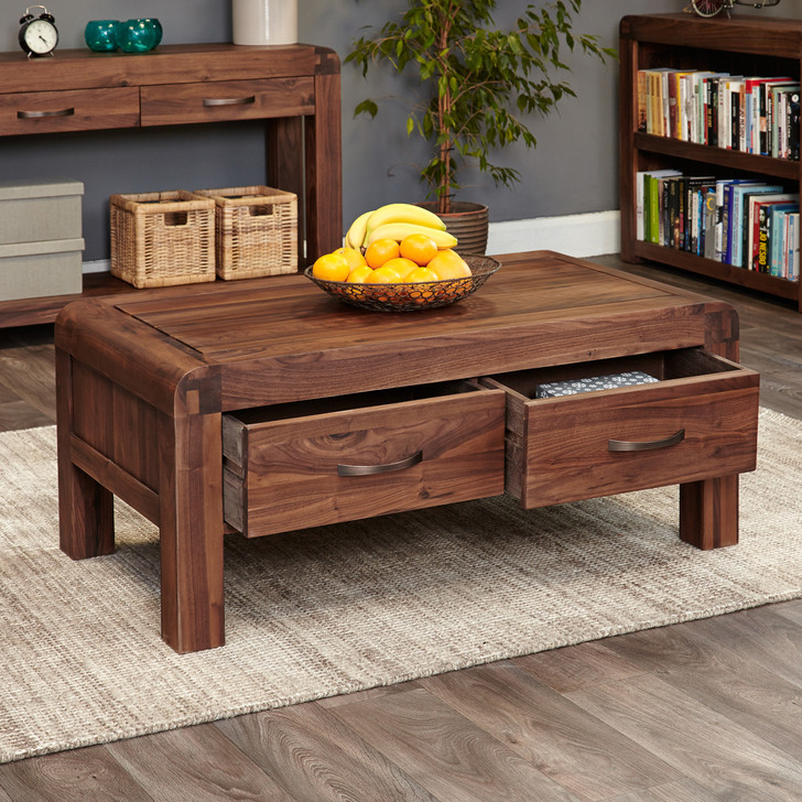Shiro Walnut Four Drawer Coffee Table Wooden Furniture Store