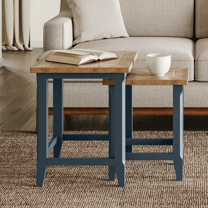 This stunning Signature Blue Nest of Two Tables features meticuloulsy hand-finished craftsmanship - CFR08B
